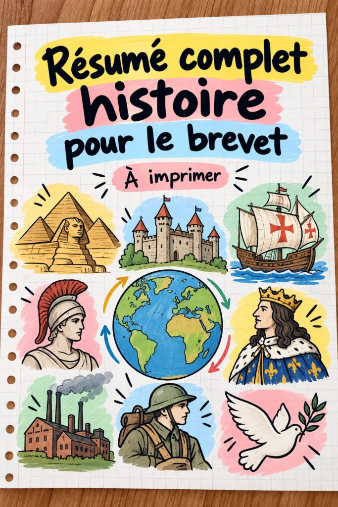 Fiches de révision pour le brevet d'histoire sur un bureau d'étudiant