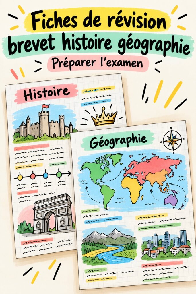 Fiche de révision pour le brevet d'histoire-géo, montrant des notes organisées