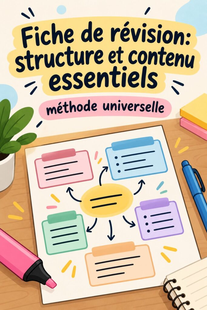 Illustration d'une fiche de révision bien structurée avec des titres et des éléments visuels.