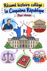Fiche de révision esthétique sur l'histoire de la Cinquième République pour collège.