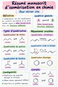 Un étudiant examine des fiches de révision sur l'isomérisme en chimie.
