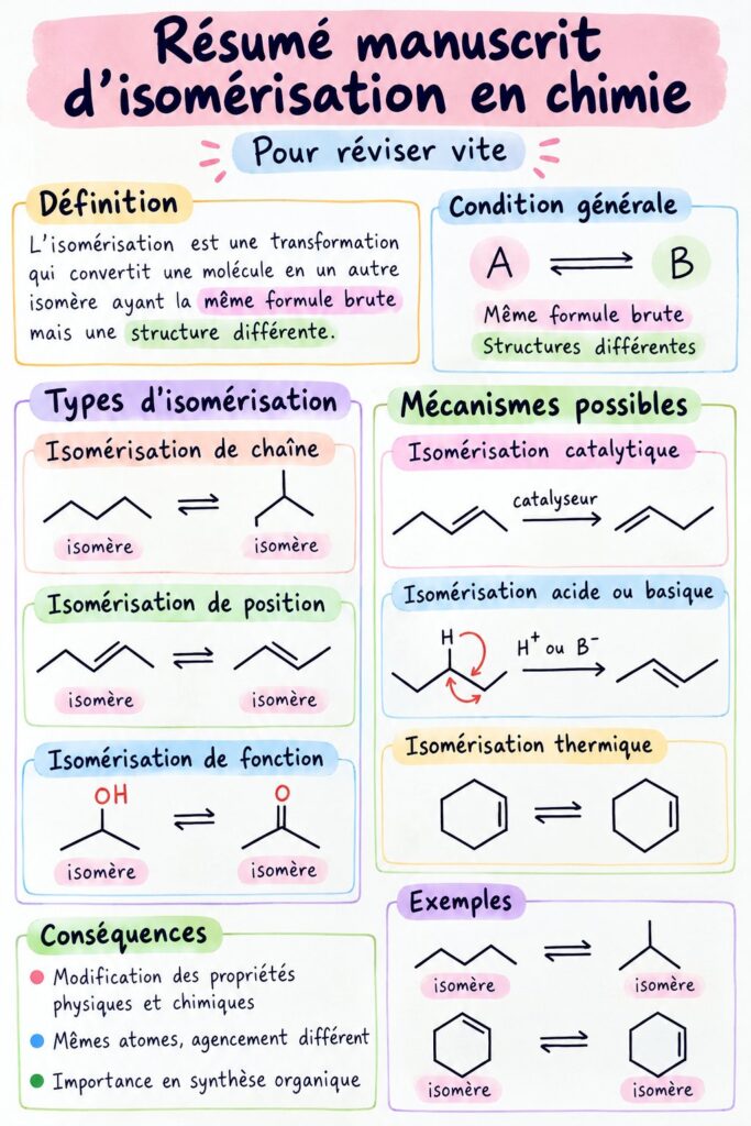 Un étudiant examine des fiches de révision sur l'isomérisme en chimie.