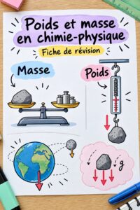 Fiches de révision esthétiques en physique-chimie sur un bureau