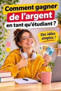 Étudiant souriant avec un ordinateur portable, travaillant sur un projet et recherchant des idées pour arrondir ses fins de mois.
