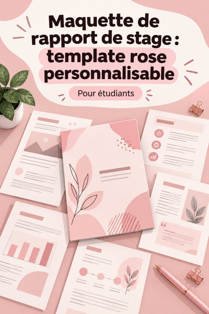 Modèle de rapport de stage rose sur un bureau d'étudiant