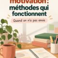 Étudiante concentrée à son bureau, entourée de livres et de notes, représentant le thème de l'étude sans motivation.