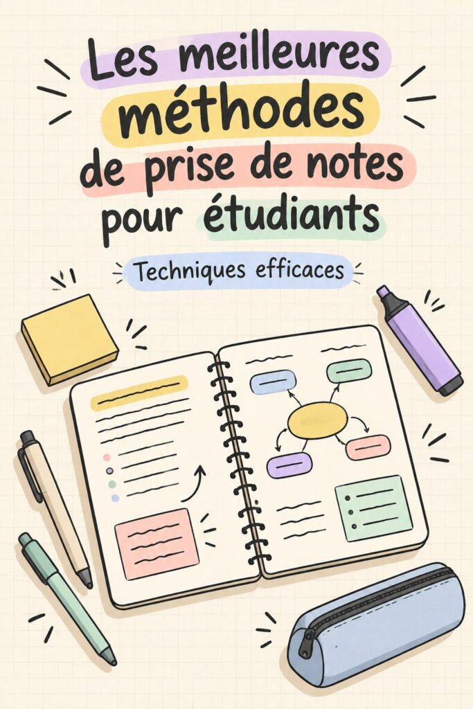 Étudiant en train de prendre des notes dans un carnet avec des stylos colorés