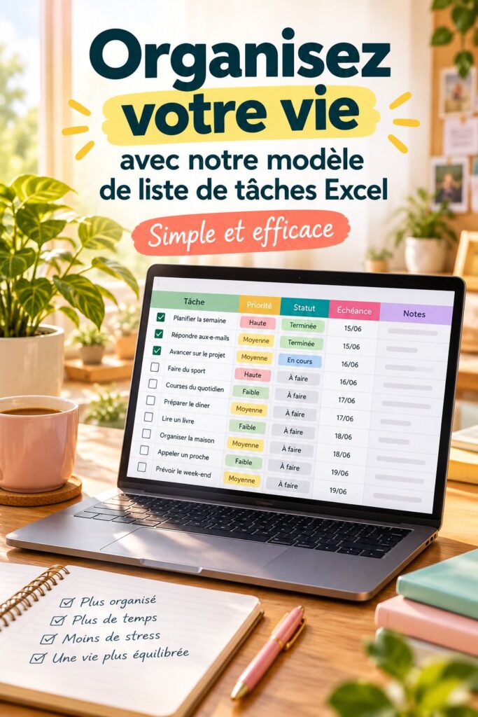 Modèle de liste de tâches sur Excel organisé pour étudiants