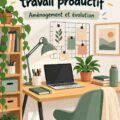 Un bureau bien aménagé avec des fournitures d'étude organisées et un éclairage doux pour favoriser la concentration.