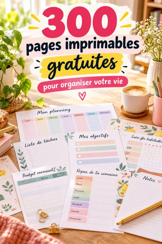 Une collection de pages imprimables gratuites pour s'organiser.
