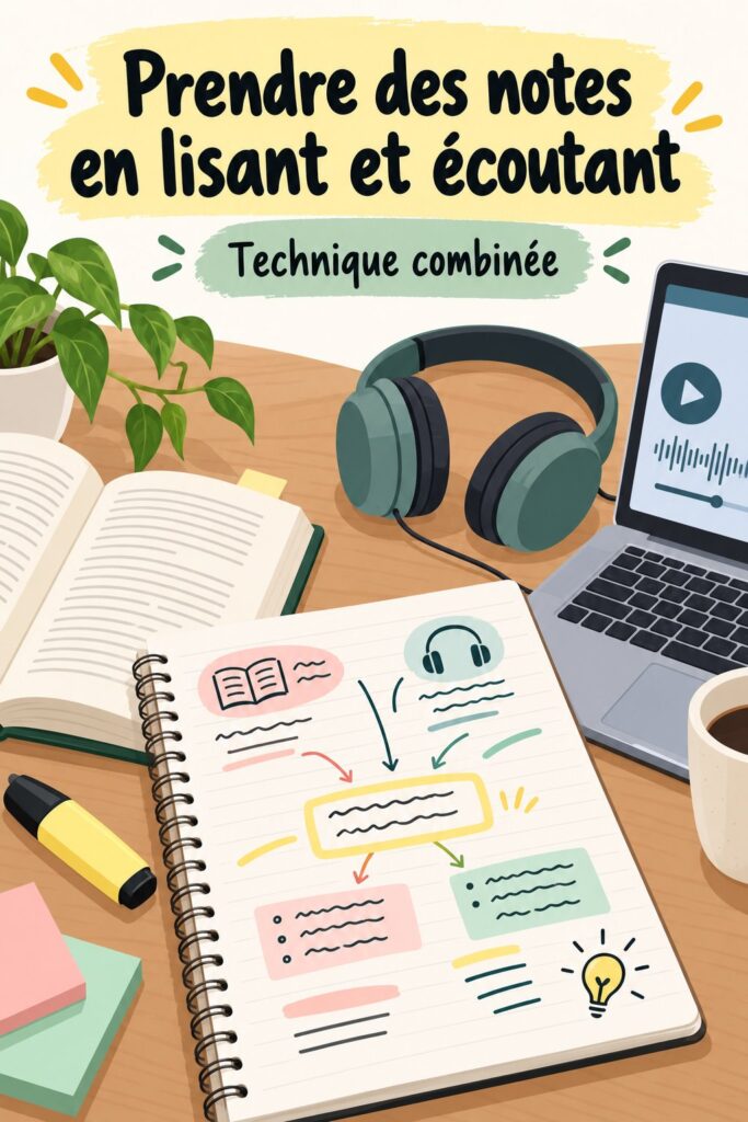 Étudiant prenant des notes pendant une lecture avec un carnet et un stylo