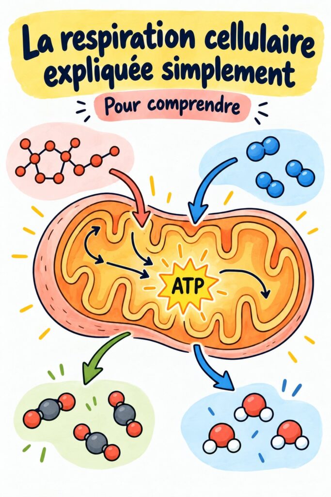 Illustration simplifiée expliquant la respiration cellulaire.