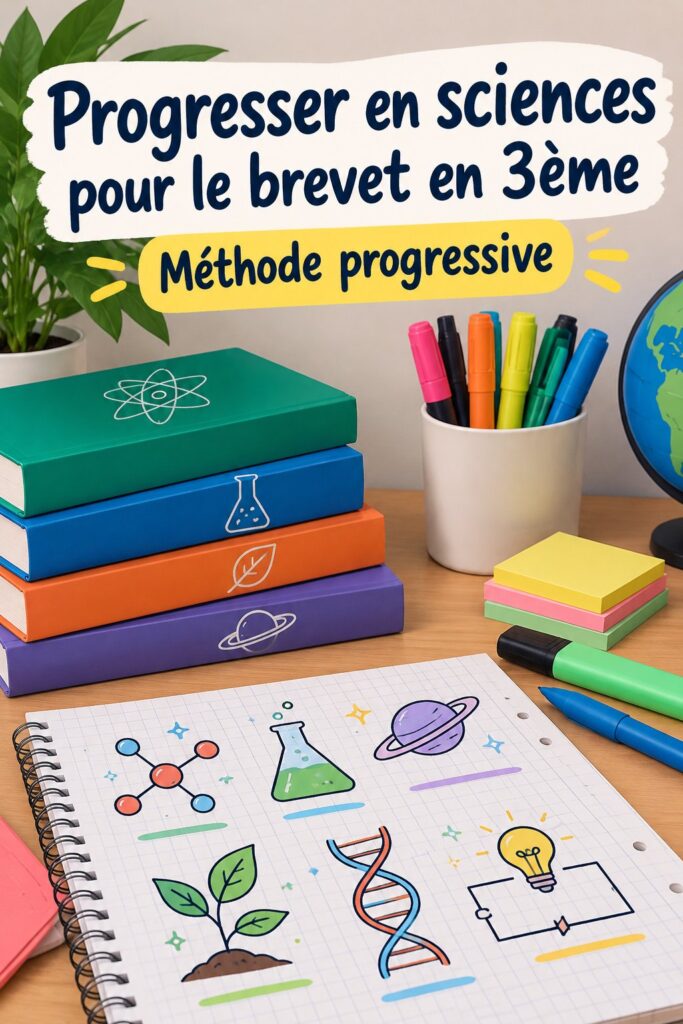 Un élève en train de réviser ses sciences pour le brevet en 3ème et prenant des notes.