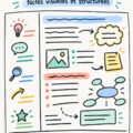Étudiant prenant des notes avec sketchnoting et méthode Cornell