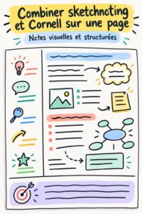 Étudiant prenant des notes avec sketchnoting et méthode Cornell