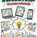 Illustration de sketchnoting présentant des notes créatives sur un bureau d'étudiant.